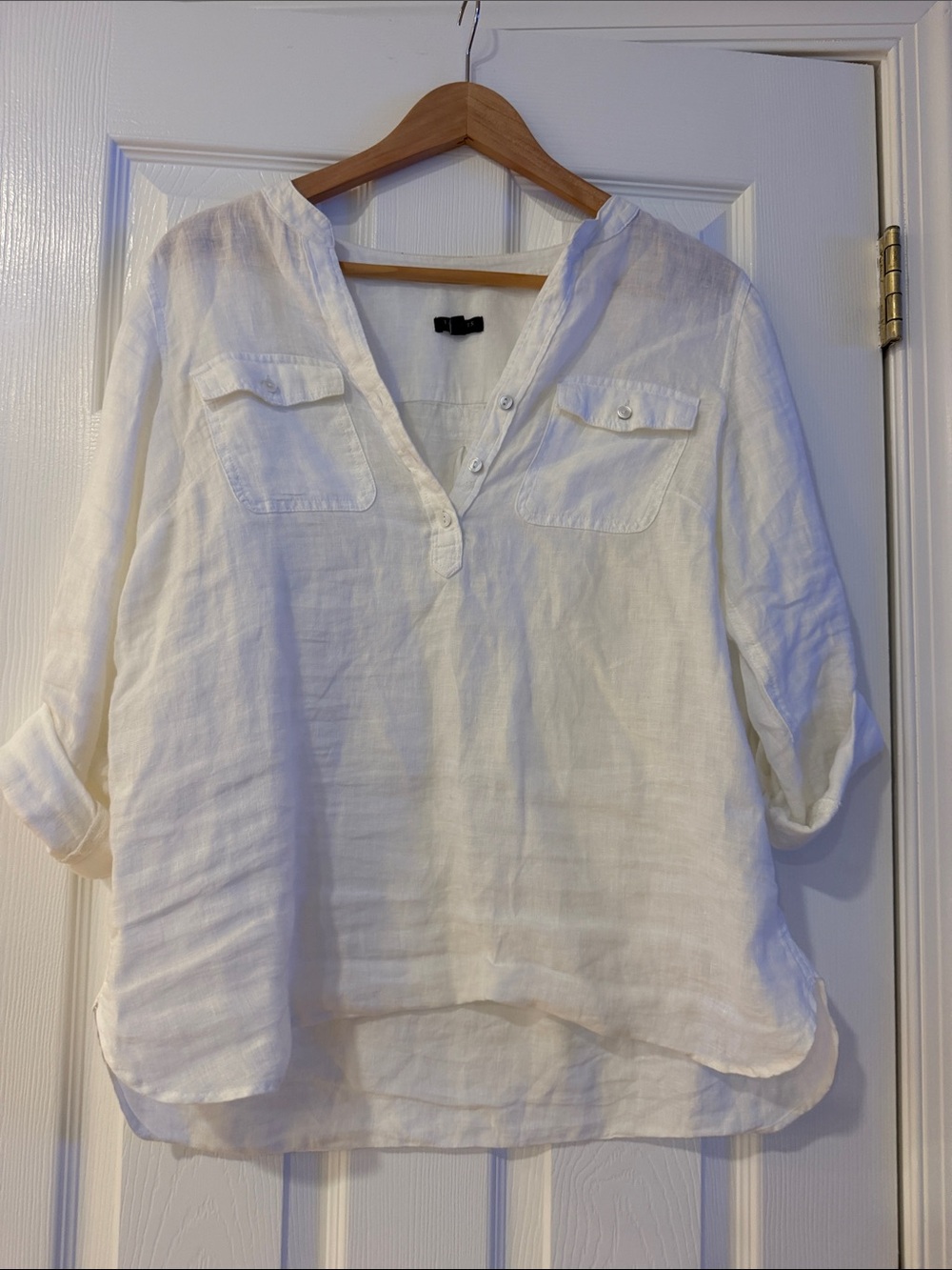 Talbots White Linen V-Neck Pullover Tunic